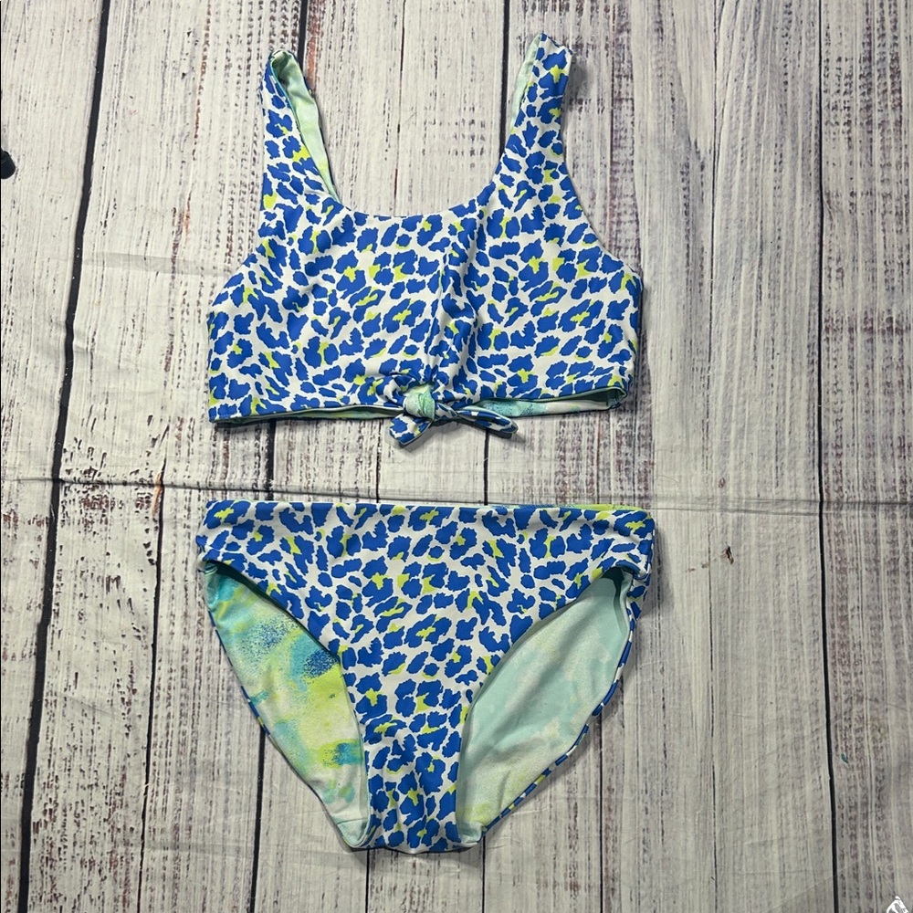Treasure & Bond Kids Reversible Two-Piece Bikini Swimsuit Tie Dye & Stripe Sz 12